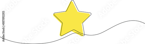 Continuous line drawing of yellow star. Single line vector illustration with editable stroke.
