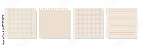 Set of paper notebook sheets. Vector design template in aged style.