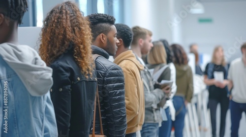Wallpaper Mural People standing in line at a polling station, demonstrating civic duty and participation in the democratic process Torontodigital.ca