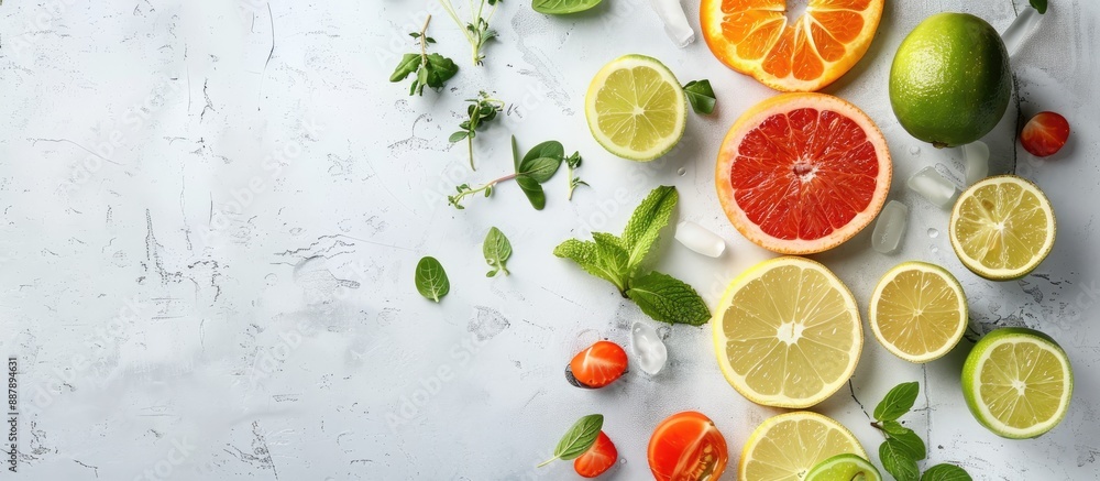 Flat lay image illustrating the concept of healthy food with copy space for added text or graphics Flat lay image illustrating the concept of healthy food with copy space for added text or graphics