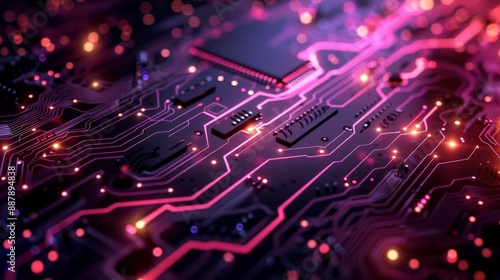 Wallpaper Mural Futuristic Circuit Board with Glowing Lights Torontodigital.ca