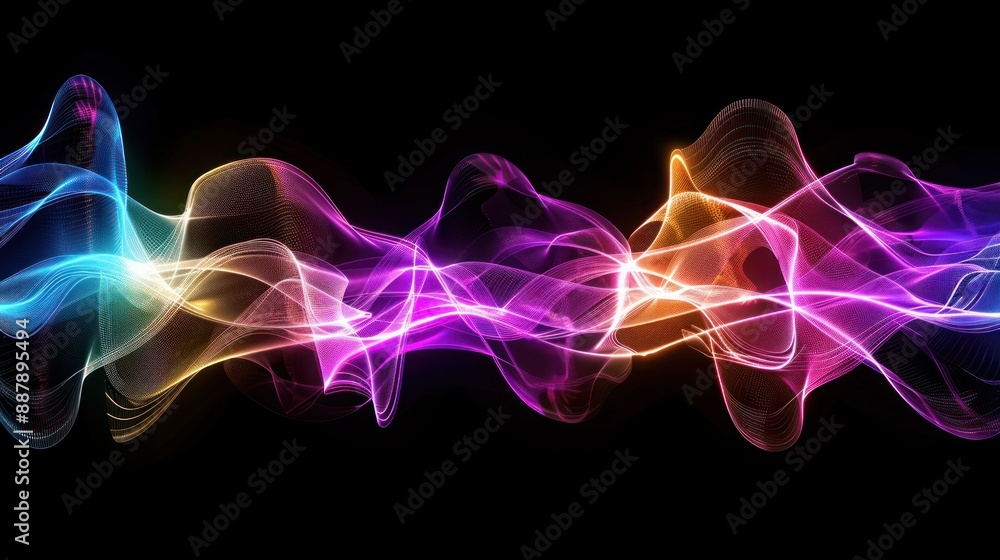 Abstract Colorful Wavy Lines on Black Background Abstract Colorful Wavy Lines on Black Background