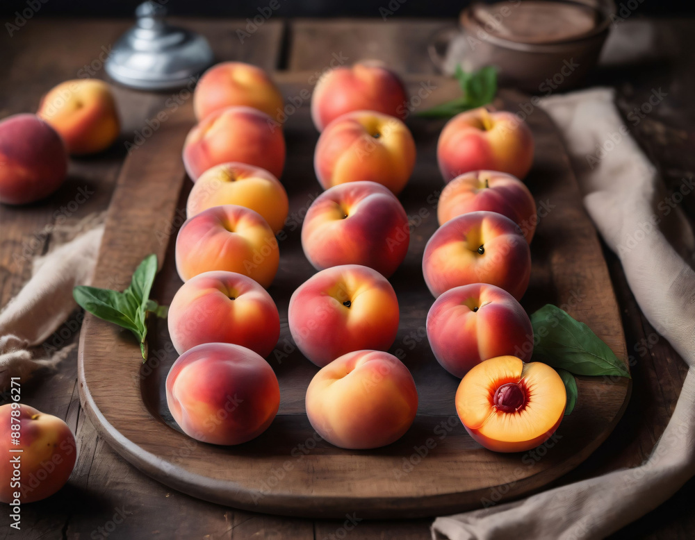 Pretty peaches on a rustic wooden background. Pretty peaches on a rustic wooden background.