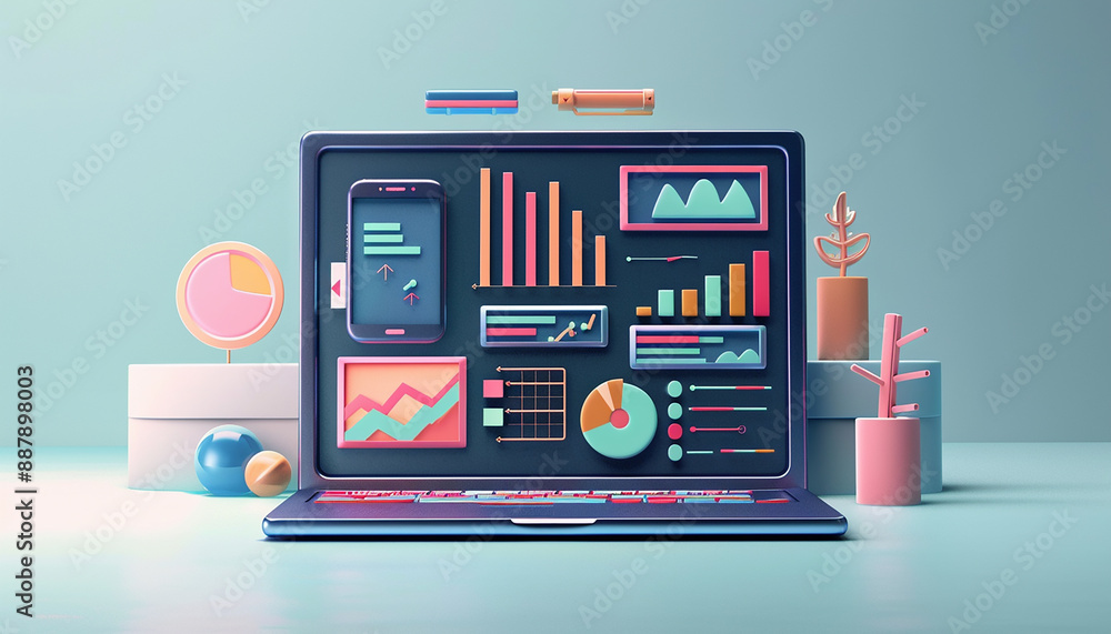3d object of mobile laptop show infographic pop up 3d object of mobile laptop show infographic pop up