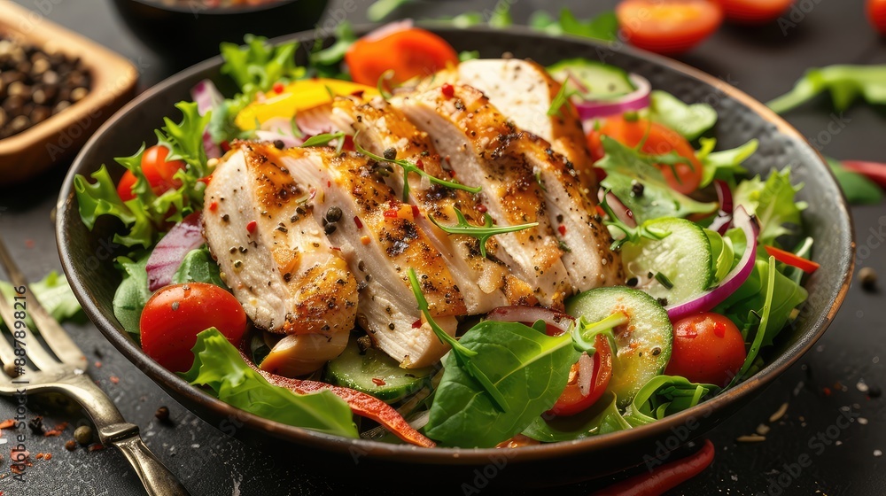 salad with baked chicken on a plate. Selective focus. salad with baked chicken on a plate. Selective focus.