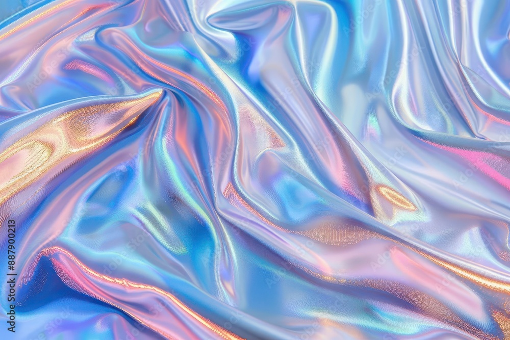 Fototapeta premium shimmering holographic background with iridescent waves of color smooth satinlike texture creates a futuristic and mesmerizing visual effect perfect for a modern techinspired design