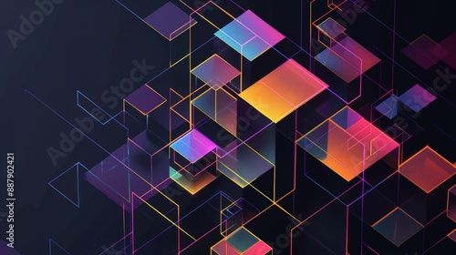 A colorful abstract image of squares and lines