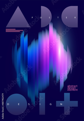 Displaced sphere in glass effect. Abstract geometric  poster design.