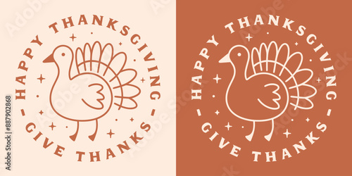 Happy thanksgiving give thanks shirt design round sticker button badge ornament. Cute turkey animal illustration fall season girly aesthetic printable greeting card decor poster print cut file. photo