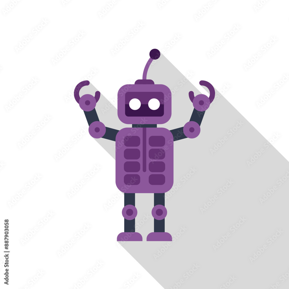 Purple robot raising its arms with a long shadow Purple robot raising its arms with a long shadow