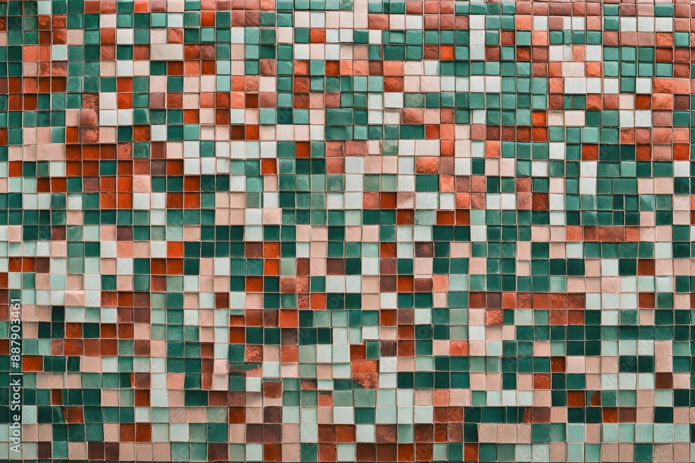 Fototapeta premium Mosaic tiles background. Abstract geometric colors square. Generative AI. 