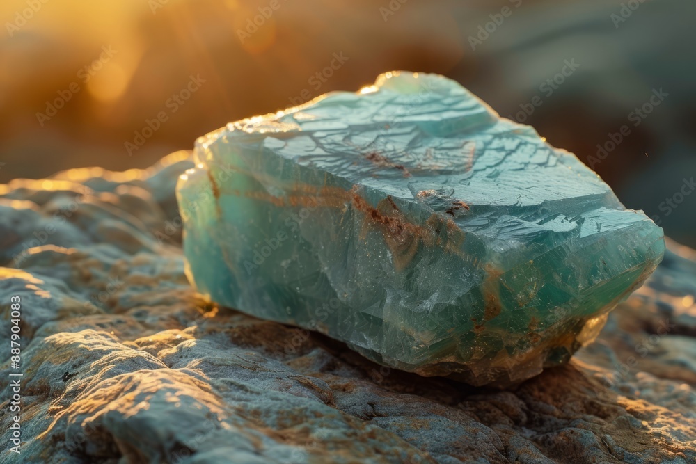 A close-up of a raw amazonite stone, showcasing its calming blue-green color and natural texture, A close-up of a raw amazonite stone, showcasing its calming blue-green color and natural texture,