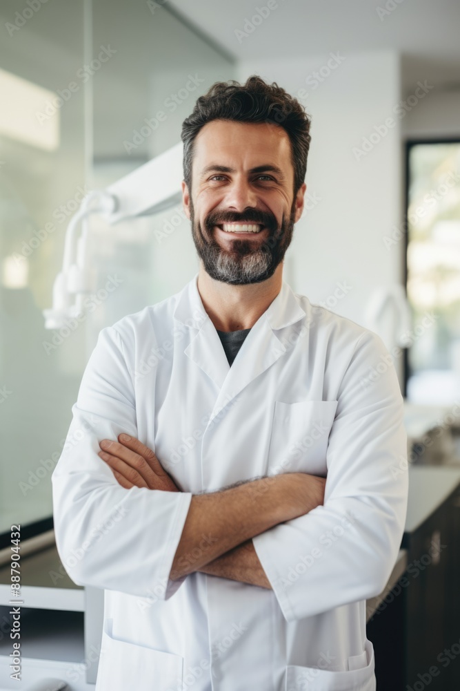 Obraz premium Smiling Male Dentist in Modern Clinic