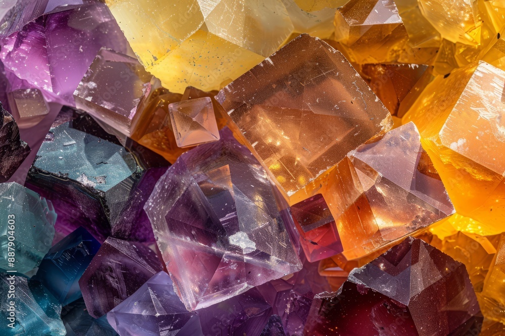 A vibrant collection of fluorite crystals in various colors, arranged in a gradient pattern, A vibrant collection of fluorite crystals in various colors, arranged in a gradient pattern,