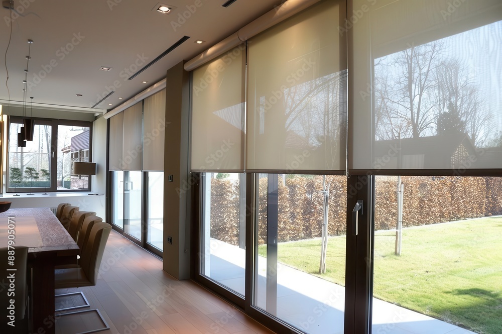 Fototapeta premium sleek motorized roller blinds modern home automation and window treatment