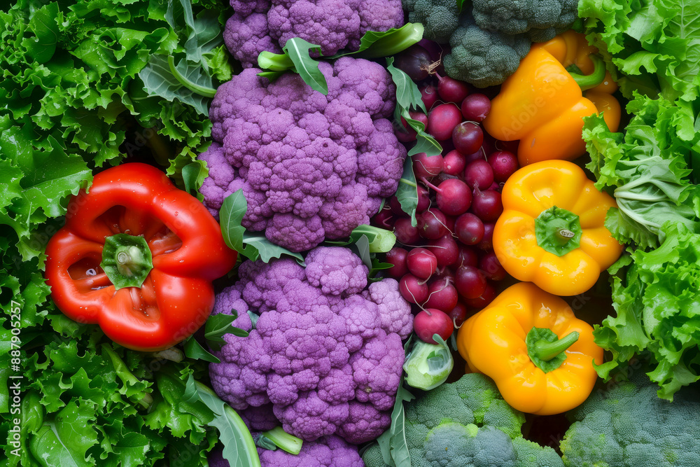 Colorful vegetable platter arranged in an artistic display, with rainbow-hued bell peppers, purple cauliflower, and golden squash arranged in a visually stunning pattern Colorful vegetable platter arranged in an artistic display, with rainbow-hued bell peppers, purple cauliflower, and golden squash arranged in a visually stunning pattern