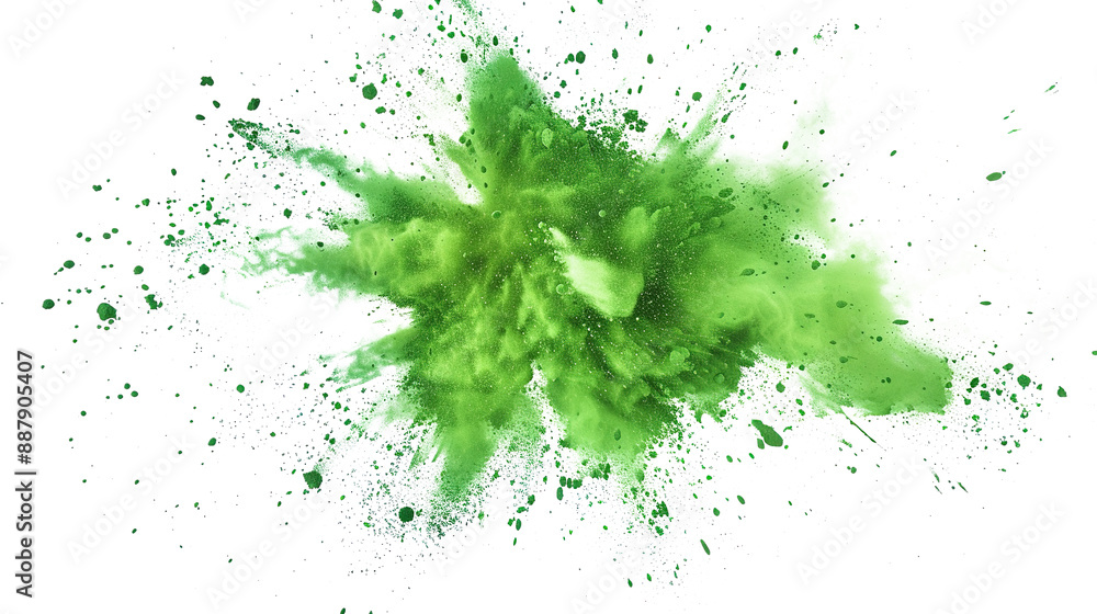 Abstract Green Color Holi Paint Powder Festival Explosion Burst on Transparent Background PNG - Paint Isolated Splash Explode Smoke Dust Spray Cloud Gas Ink Blooming Smog Splatter Fume
