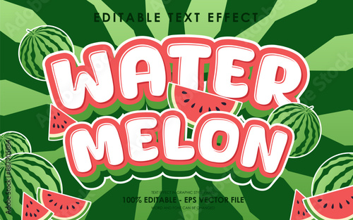 Editable Watermelon Text Effect. with illustration of Watermelon. suitable for tropical fruit themed.