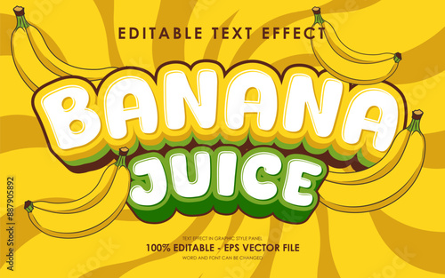 Editable Banana Juice Text Effect. with illustration of Banana. suitable for tropical fruit themed.