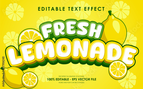 Editable Fresh Lemonade Text Effect. with illustration of  Lemonade . suitable for tropical fruit themed.
