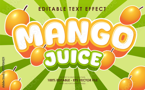 Editable Mango Juice Text Effect. with illustration of mango. suitable for tropical fruit themed.