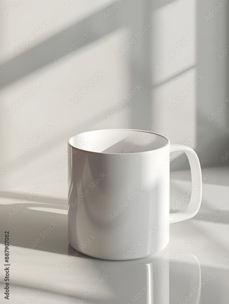 Obraz premium Minimalist White Coffee Mug 3D Rendering on Clean Background