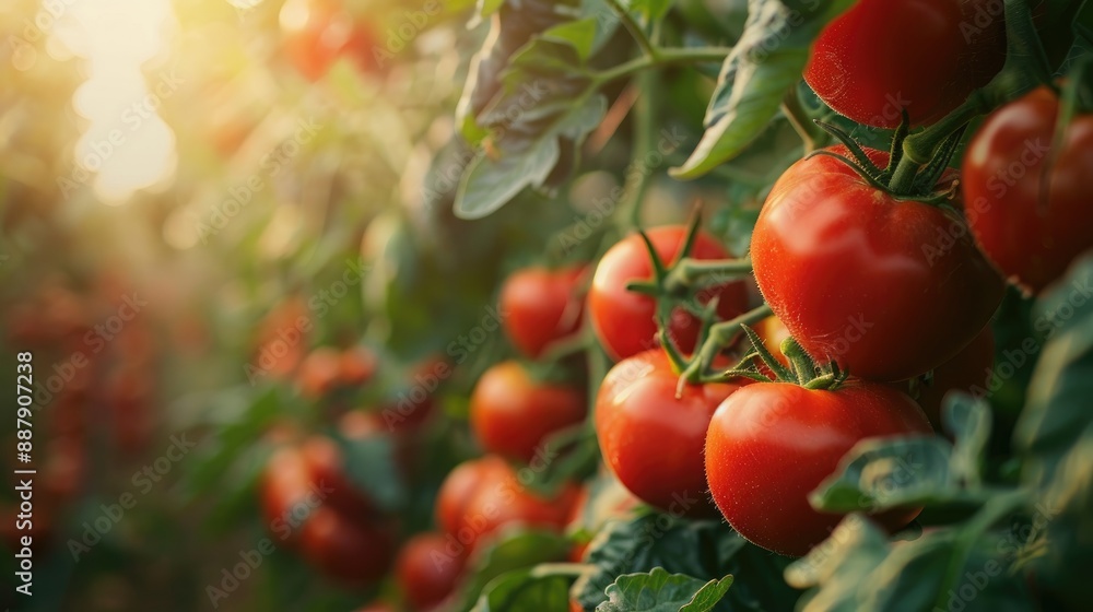 Selective focus background with tomatoes grown on a farm Selective focus background with tomatoes grown on a farm