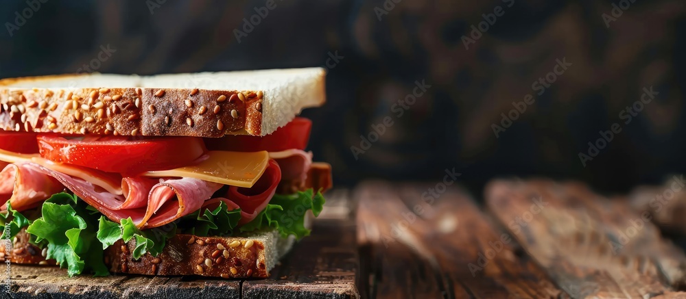 Sandwich featuring tomato cheese and ham with a blank space for text or image available. with copy space image. Place for adding text or design Sandwich featuring tomato cheese and ham with a blank space for text or image available. with copy space image. Place for adding text or design