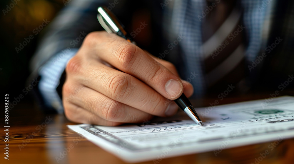 Close-up of a businessman signing an important document with a pen, emphasizing formality and professionalism. Close-up of a businessman signing an important document with a pen, emphasizing formality and professionalism.