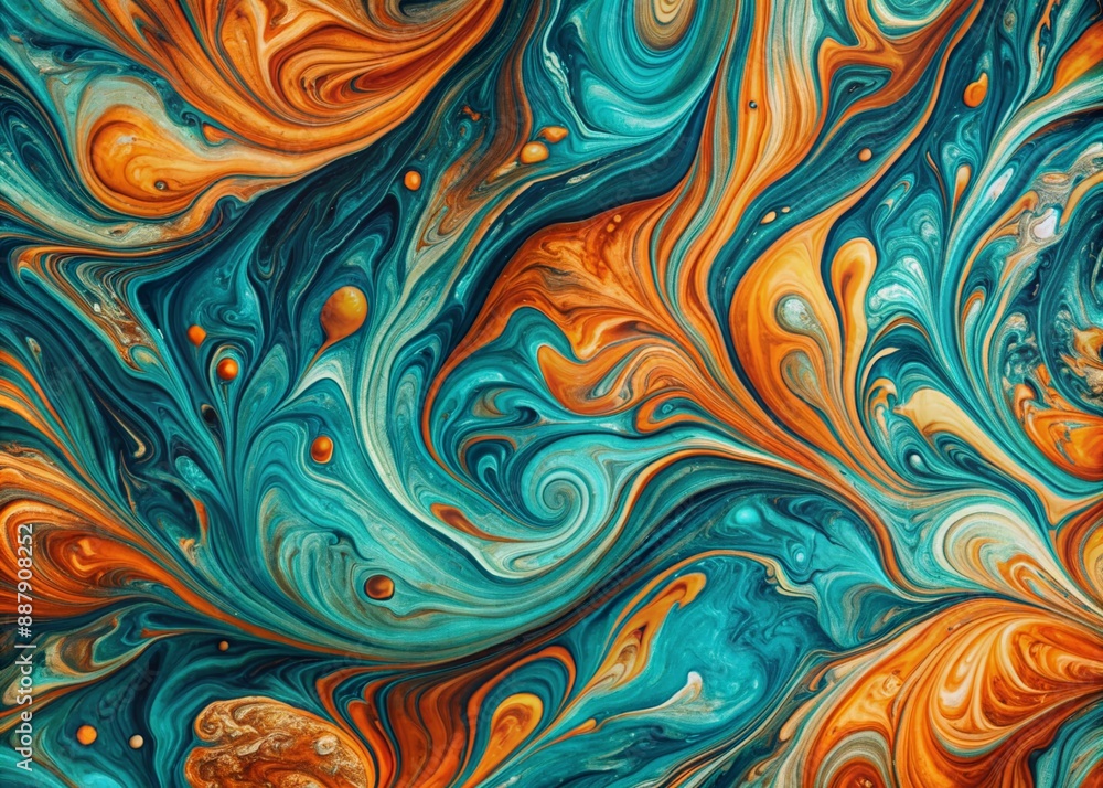 Vibrant teal and orange paint swirls dance across a minimalist background, creating a luxurious marbling abstract with waves and geometric patterns in high definition. Vibrant teal and orange paint swirls dance across a minimalist background, creating a luxurious marbling abstract with waves and geometric patterns in high definition.