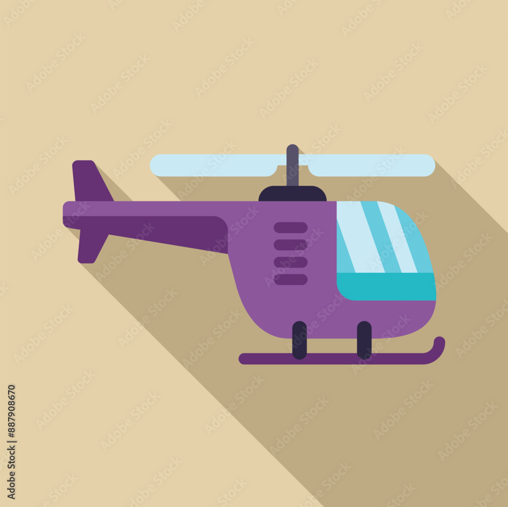 Purple helicopter flying in the sky, flat design icon with long shadow Purple helicopter flying in the sky, flat design icon with long shadow