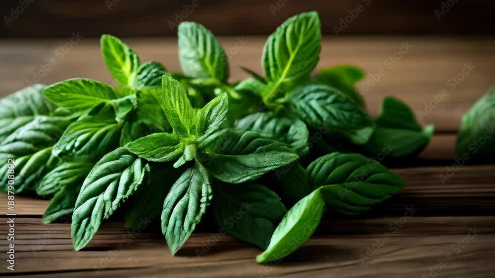 Freshly picked mint leaves ready to add a burst of flavor to your dish Freshly picked mint leaves ready to add a burst of flavor to your dish