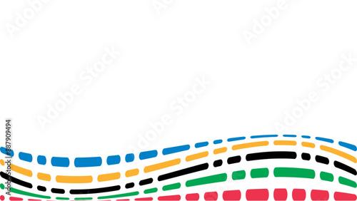 Colored Olympic Games rainbow wavy lines flag symbol isolated. Motion background wavy lines.