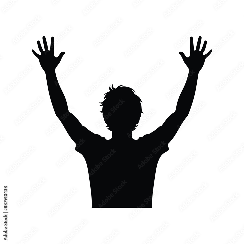 Silhouette of a Triumphant Person Celebrating Success with Raised Arms - Victory and Achievement Concept