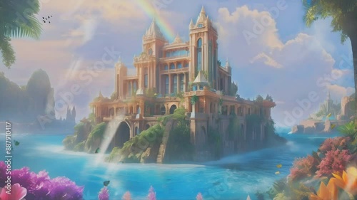 imagine the fantasy of the royal palace of Atlantis with nuances of amazing beauty, seamless looping time lapse virtual 4k video animation background. photo