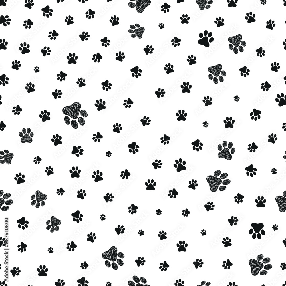 Doodle black paw prints pattern Doodle black paw prints pattern
