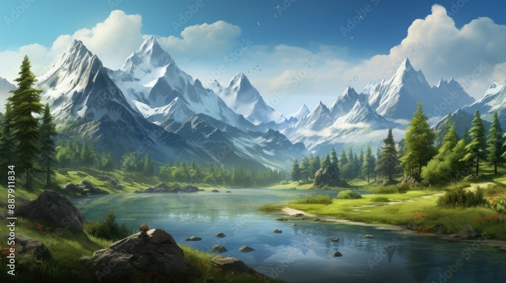 Fototapeta premium Towering mountains standing in majestic splendor