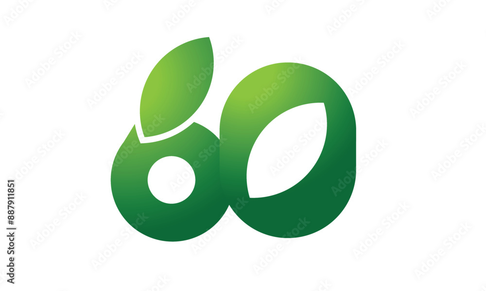 60 Leaf Logo Number Green Simple Nature 60 Leaf Logo Number Green Simple Nature