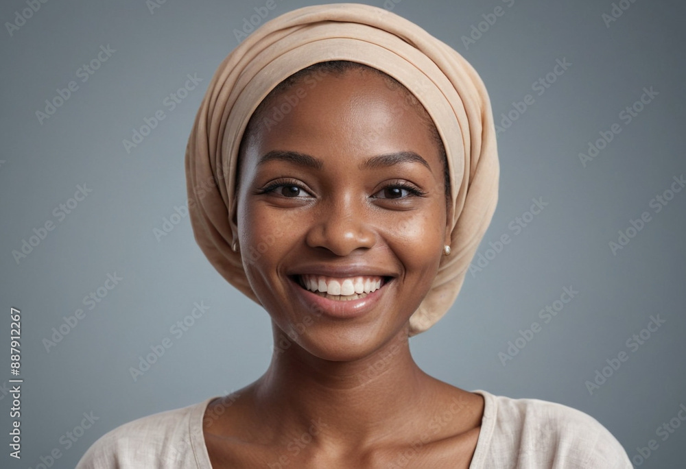 Portrait view of a regular happy smiling Niger woman, ultra realistic, candid, social media, avatar image, plain solid background Portrait view of a regular happy smiling Niger woman, ultra realistic, candid, social media, avatar image, plain solid background