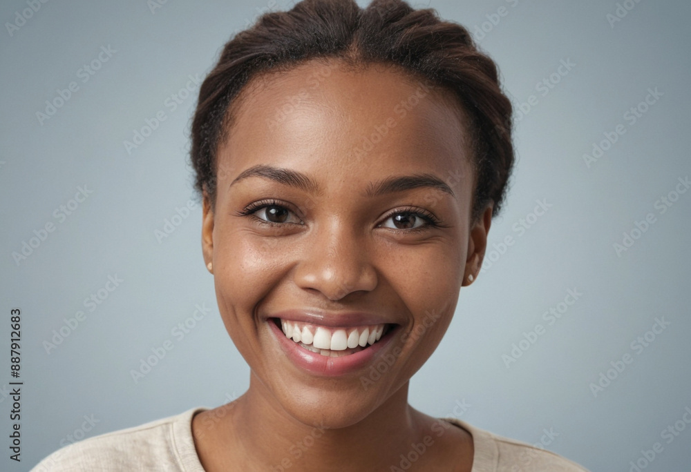 Portrait view of a regular happy smiling South Africa woman, ultra realistic, candid, social media, avatar image, plain solid background Portrait view of a regular happy smiling South Africa woman, ultra realistic, candid, social media, avatar image, plain solid background
