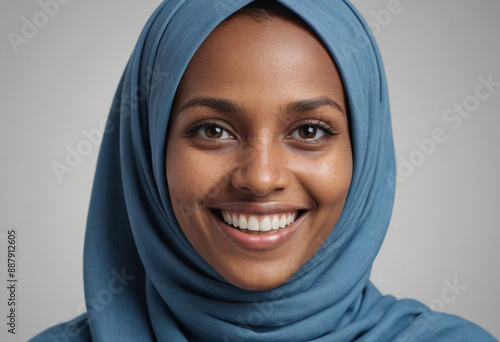 Portrait view of a regular happy smiling Somalia woman, ultra realistic, candid, social media, avatar image, plain solid background