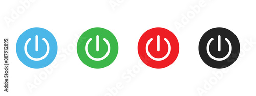 Power button switch icons set. ON or OFF icon.  Flat colored icons isolated on white background. Icons for apps and website. Vector illustration.
