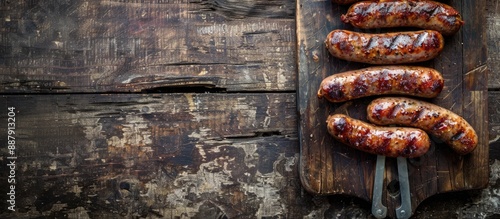 Wooden board with sausage a...