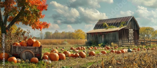 Fall farm scene featuring p...