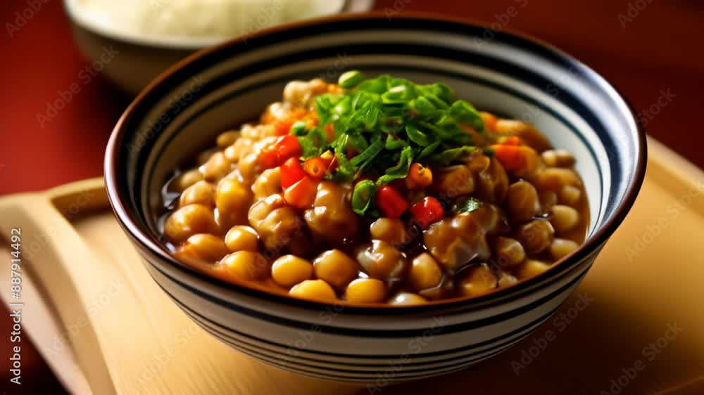 Deliciously prepared bean dish with a garnish of fresh herbs and vegetables Deliciously prepared bean dish with a garnish of fresh herbs and vegetables