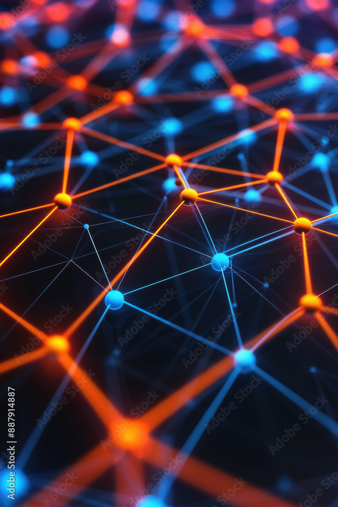 Futuristic network with glowing nodes and interconnected lines, showcasing digital connectivity and advanced technology concept. Futuristic network with glowing nodes and interconnected lines, showcasing digital connectivity and advanced technology concept.