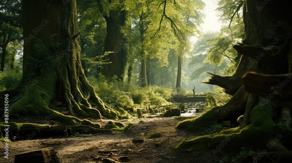 Obraz premium Towering trees in lush woodland