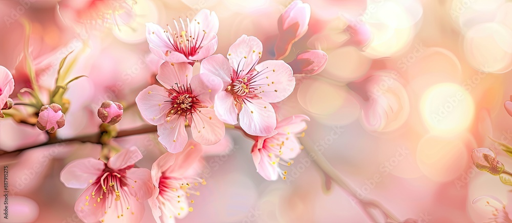 Close up copy space image of blooming pink cherry blossom trees Close up copy space image of blooming pink cherry blossom trees