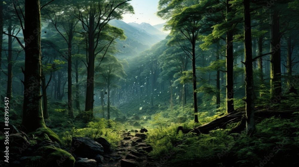 Obraz premium Towering trees in lush woodland