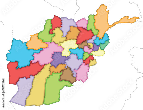 Vector illustrated regional blank map of Afghanistan with provinces and administrative divisions, and neighbouring countries and territories. Editable and clearly labeled layers. photo